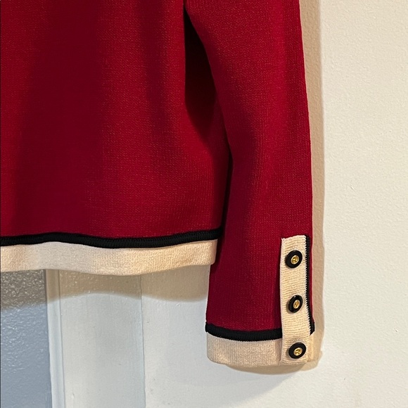 Vintage St. John Women's Red Wool Blend Jackets Blazer with Cream Trim Size L - Picture 3 of 6